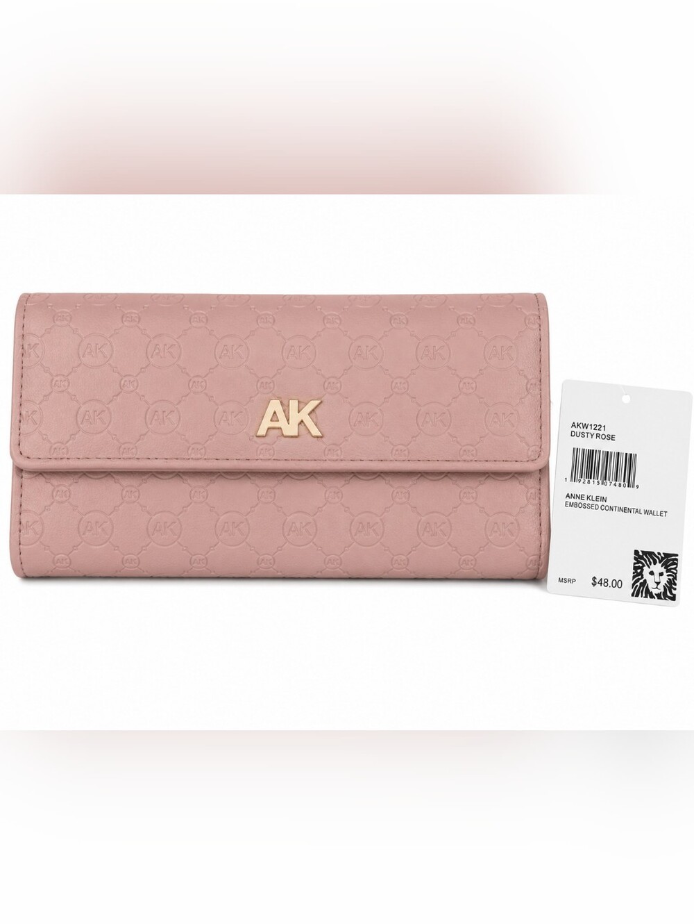 Anne Klein Embossed Continental Wallet Dusty Rose NWT AK Logo MSRP $48